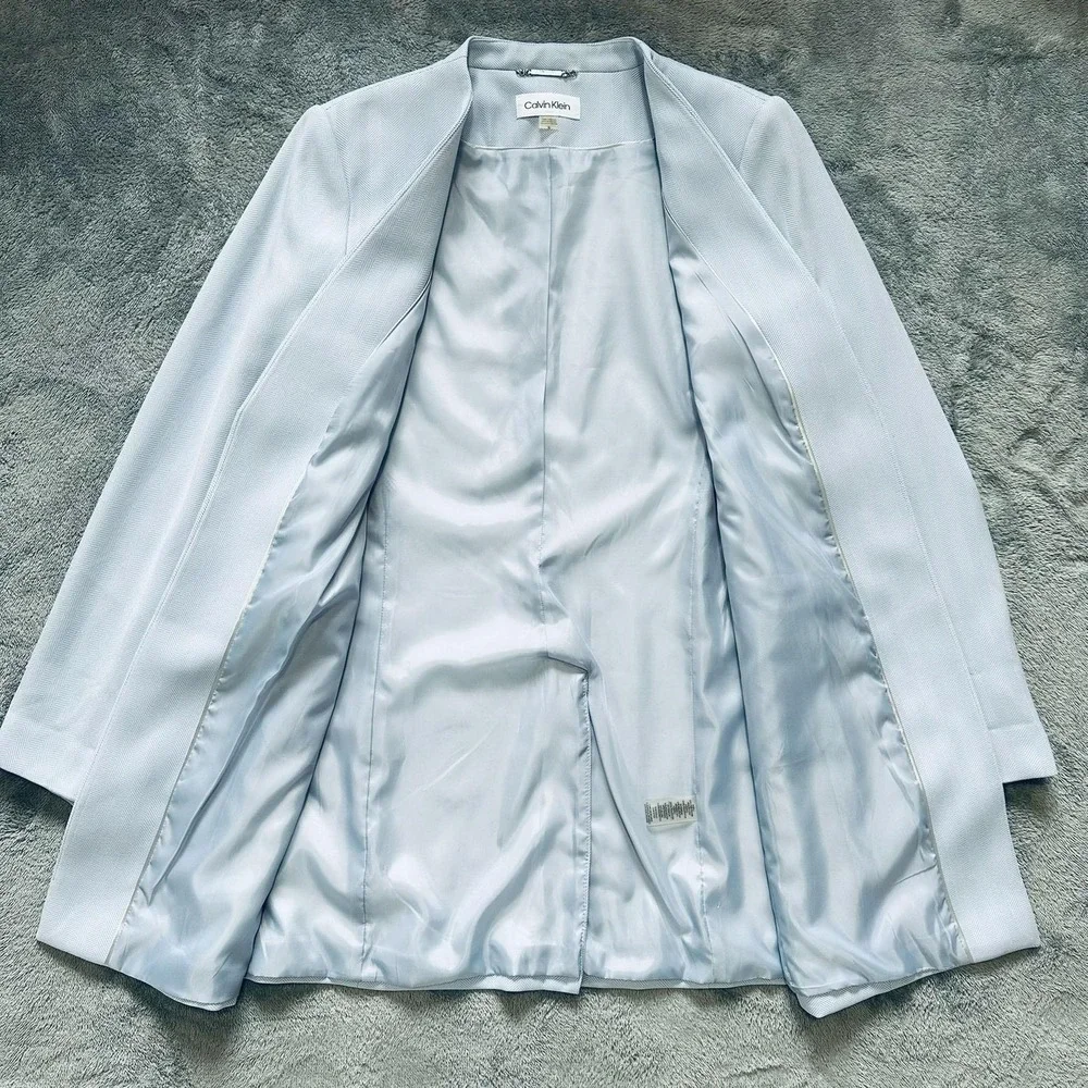 NWT Calvin Klein Longline Herringbone Open Front Blazer 16 Blue